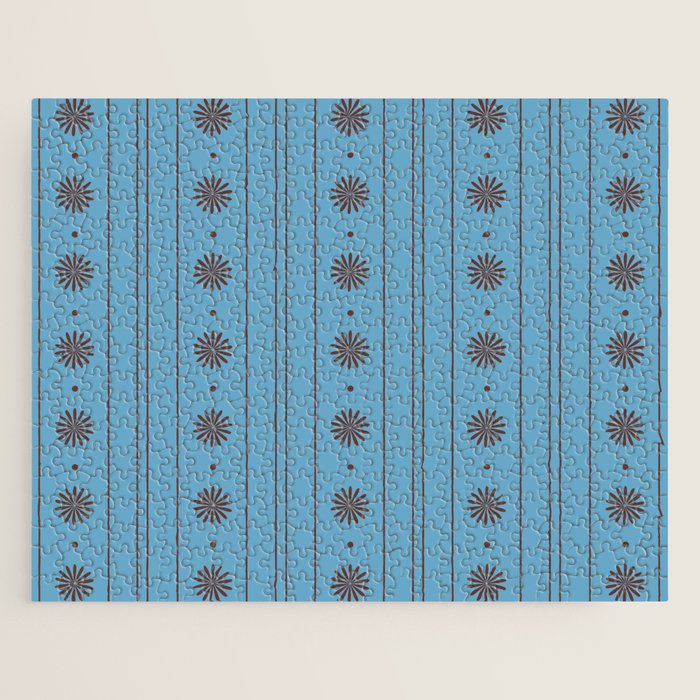 Daisy Stripes Cozy Cottage Pattern in Light Blue and Brown Jigsaw Puzzle Gallery Image 1