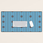 Daisy Stripes Cozy Cottage Pattern in Light Blue and Brown Desk Mat Gallery Image 1