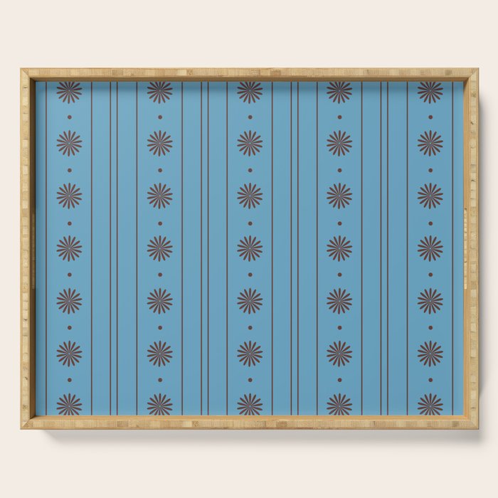 Daisy Stripes Cozy Cottage Pattern in Light Blue and Brown Serving Tray Gallery Image 1