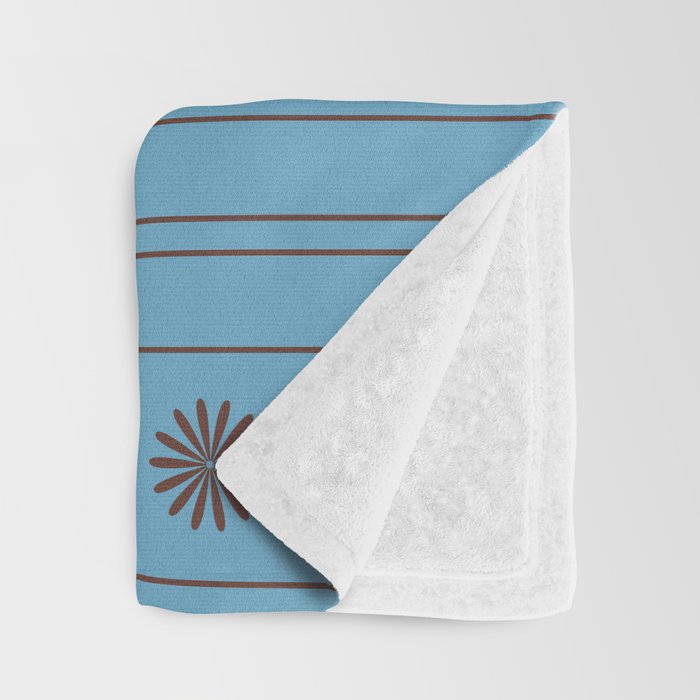 Daisy Stripes Cozy Cottage Pattern in Light Blue and Brown Throw Blanket Gallery Image 3