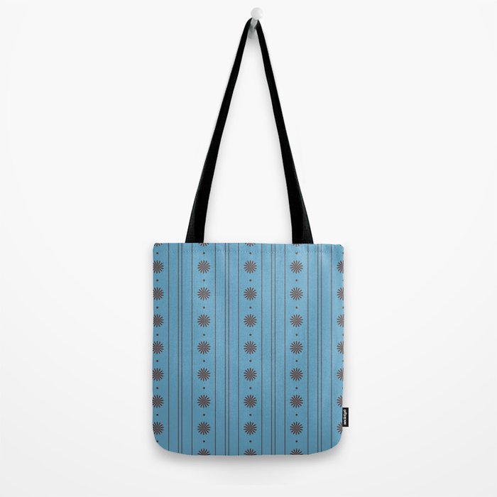 Daisy Stripes Cozy Cottage Pattern in Light Blue and Brown Tote Bag Gallery Image 2