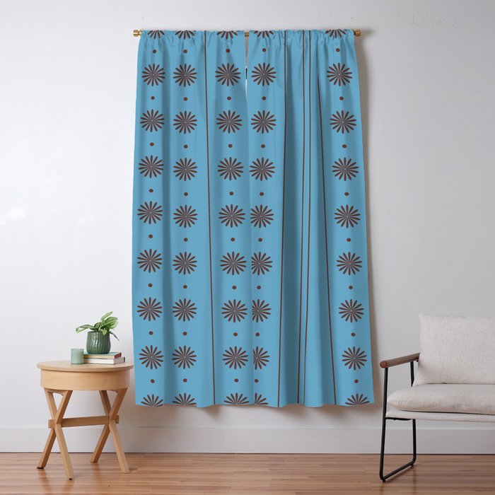 Daisy Stripes Cozy Cottage Pattern in Light Blue and Brown Window Curtain Gallery Image 5