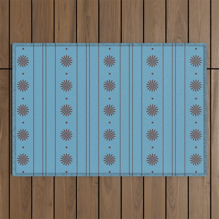 Daisy Stripes Cozy Cottage Pattern in Light Blue and Brown Outdoor Rug Gallery Image 1