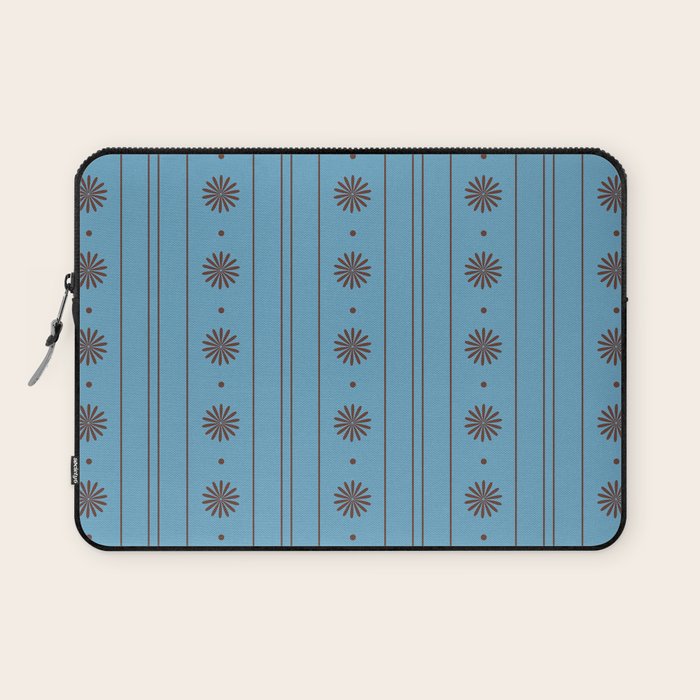 Daisy Stripes Cozy Cottage Pattern in Light Blue and Brown Laptop Sleeve Gallery Image 1
