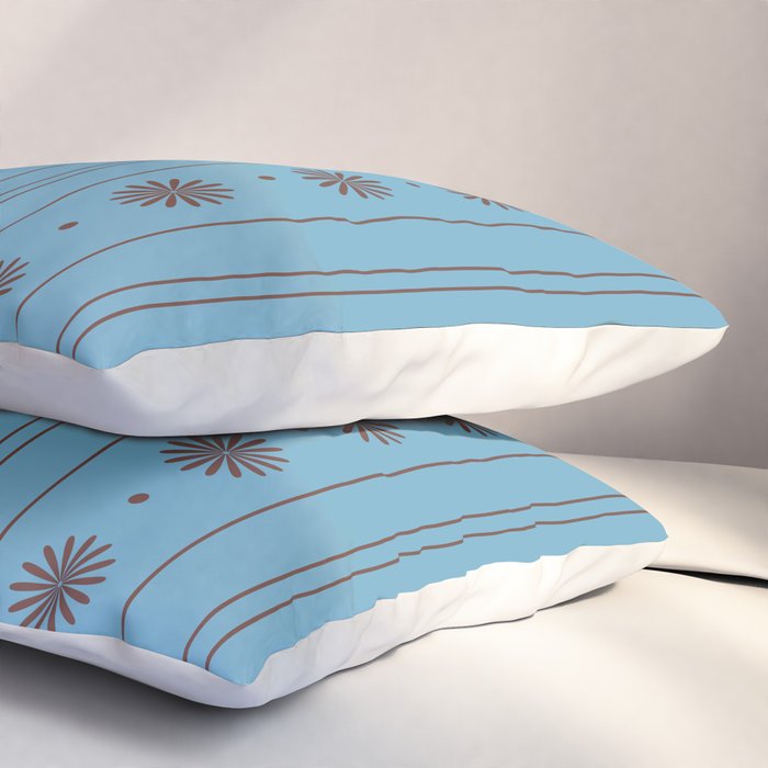 Daisy Stripes Cozy Cottage Pattern in Light Blue and Brown Pillow Sham Gallery Image 3