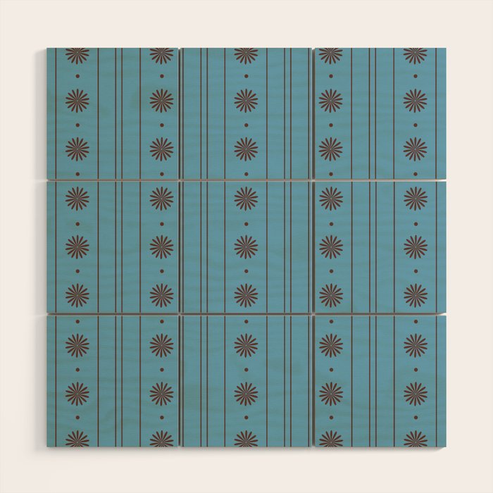 Daisy Stripes Cozy Cottage Pattern in Light Blue and Brown Wood Wall Art Gallery Image 1