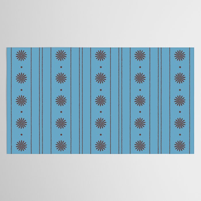 Daisy Stripes Cozy Cottage Pattern in Light Blue and Brown Tablecloth Gallery Image 2