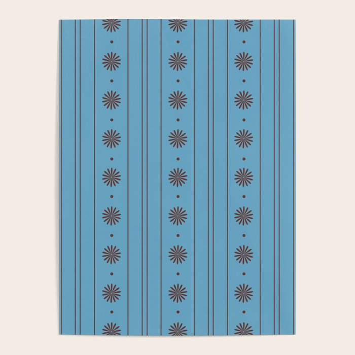 Daisy Stripes Cozy Cottage Pattern in Light Blue and Brown Poster Gallery Image 1