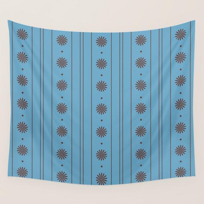 Daisy Stripes Cozy Cottage Pattern in Light Blue and Brown Wall Tapestry Gallery Image 4