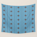 Daisy Stripes Cozy Cottage Pattern in Light Blue and Brown Wall Tapestry Gallery Image 4