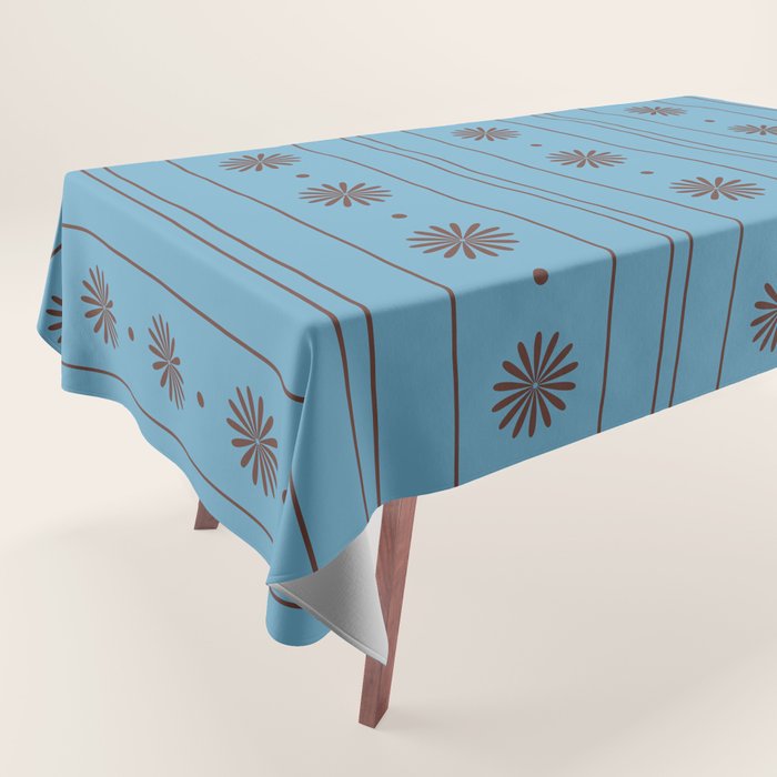 Daisy Stripes Cozy Cottage Pattern in Light Blue and Brown Tablecloth Gallery Image 1