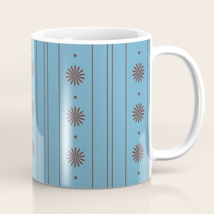 Daisy Stripes Cozy Cottage Pattern in Light Blue and Brown Coffee Mug Gallery Image 1