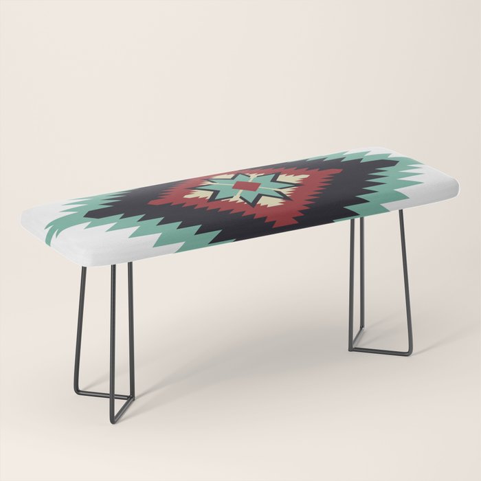Southwest Santa Fe Geometric Tribal Indian Pattern Bench Gallery Image 1