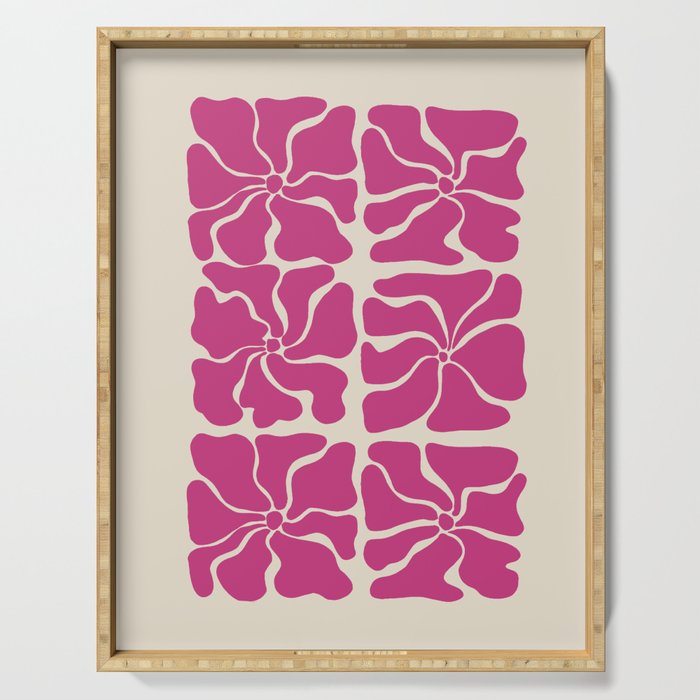 Monochrome fuchsia pink flowers Serving Tray Gallery Image 1