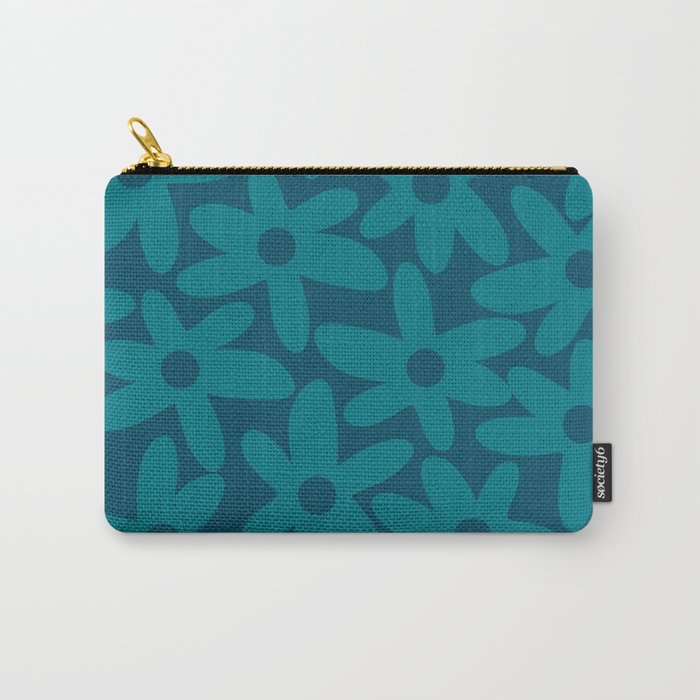 Daisy Time Retro Floral Pattern in Teal Blue Carry All Pouch Gallery Image 1