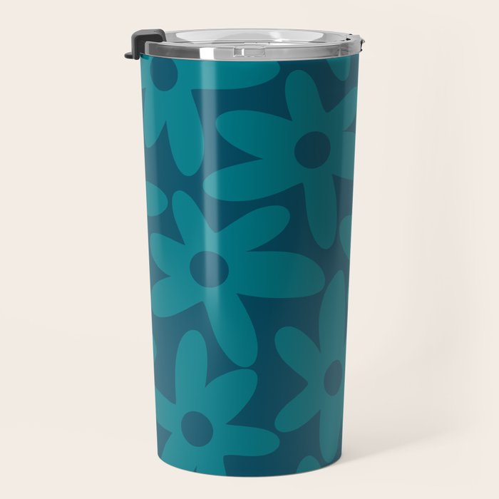 Daisy Time Retro Floral Pattern in Teal Blue Travel Mug Gallery Image 3