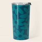 Daisy Time Retro Floral Pattern in Teal Blue Travel Mug Gallery Image 2