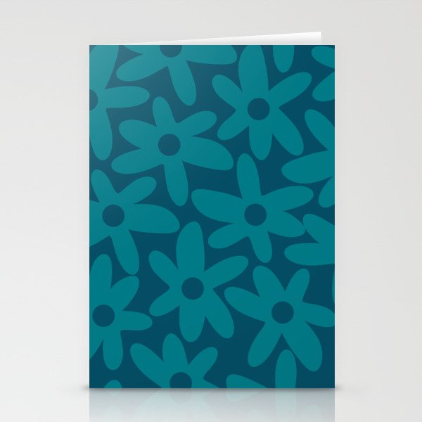 Daisy Time Retro Floral Pattern in Teal Blue Stationery Card Gallery Image 2