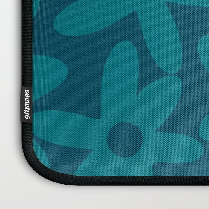 Daisy Time Retro Floral Pattern in Teal Blue Laptop Sleeve Gallery Image 3