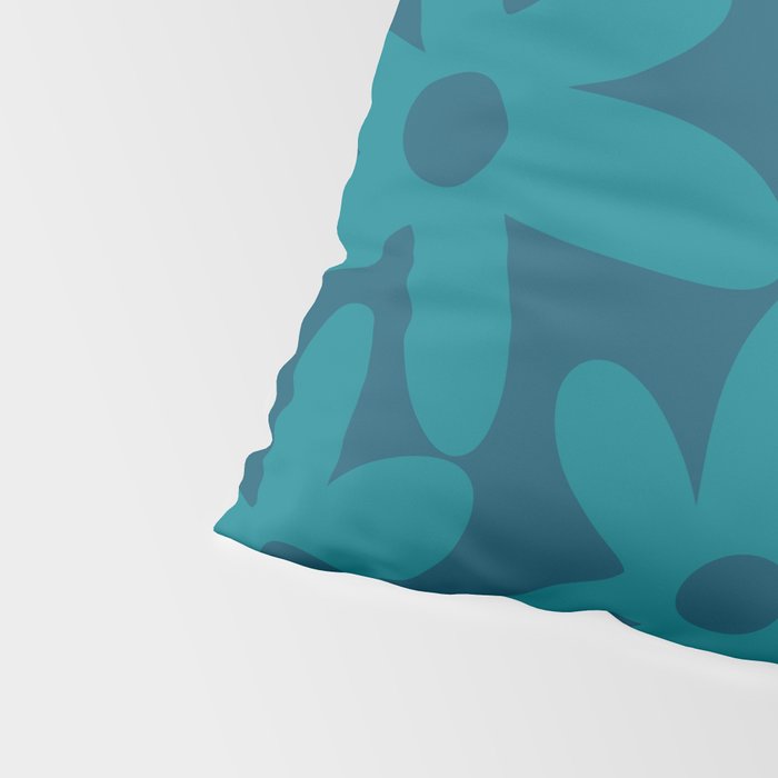 Daisy Time Retro Floral Pattern in Teal Blue Pillow Sham Gallery Image 4