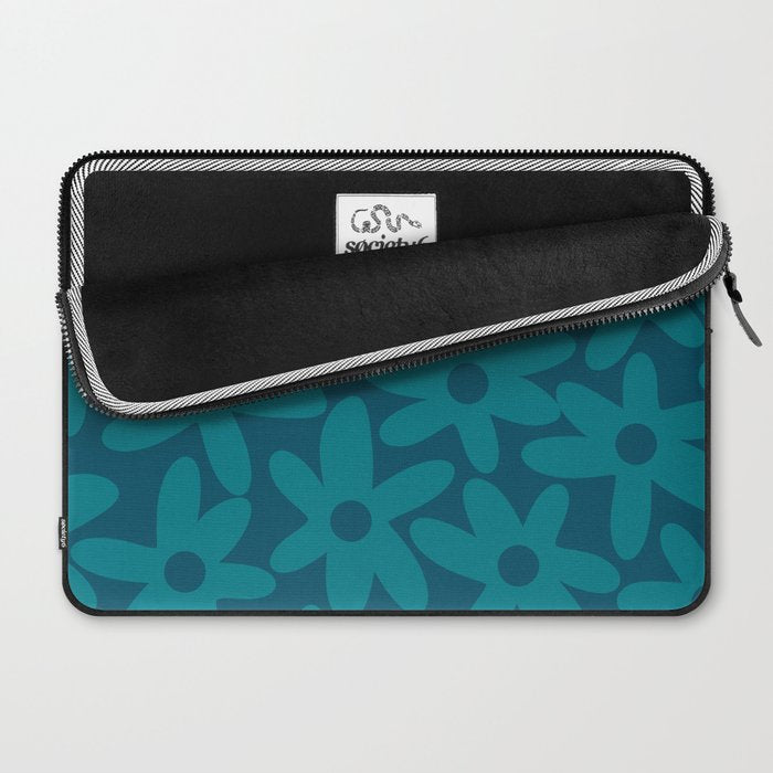 Daisy Time Retro Floral Pattern in Teal Blue Laptop Sleeve Gallery Image 2