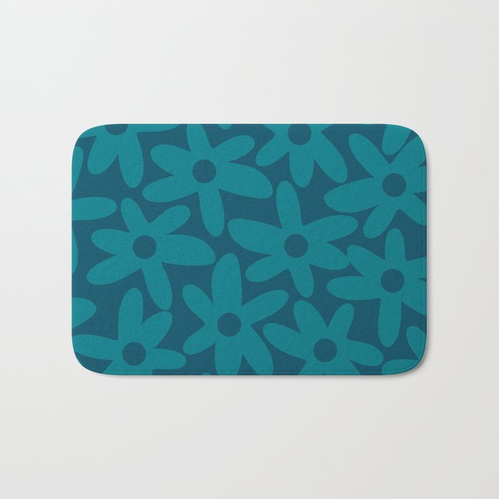 Daisy Time Retro Floral Pattern in Teal Blue Bath Mat Gallery Image 1