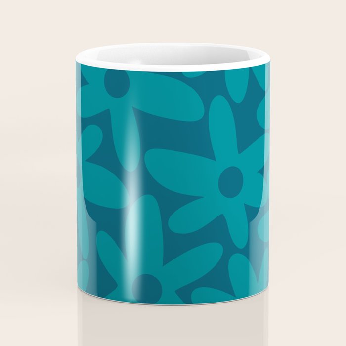 Daisy Time Retro Floral Pattern in Teal Blue Coffee Mug Gallery Image 4