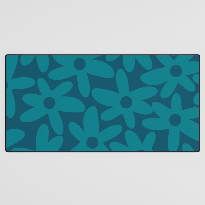 Daisy Time Retro Floral Pattern in Teal Blue Desk Mat Gallery Image 3