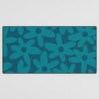 Daisy Time Retro Floral Pattern in Teal Blue Desk Mat Gallery Image 3