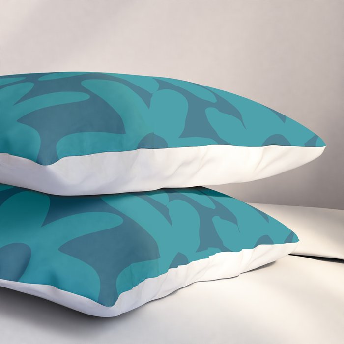 Daisy Time Retro Floral Pattern in Teal Blue Pillow Sham Gallery Image 3