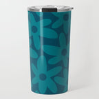 Daisy Time Retro Floral Pattern in Teal Blue Travel Mug Gallery Image 1