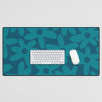 Daisy Time Retro Floral Pattern in Teal Blue Desk Mat Gallery Image 1