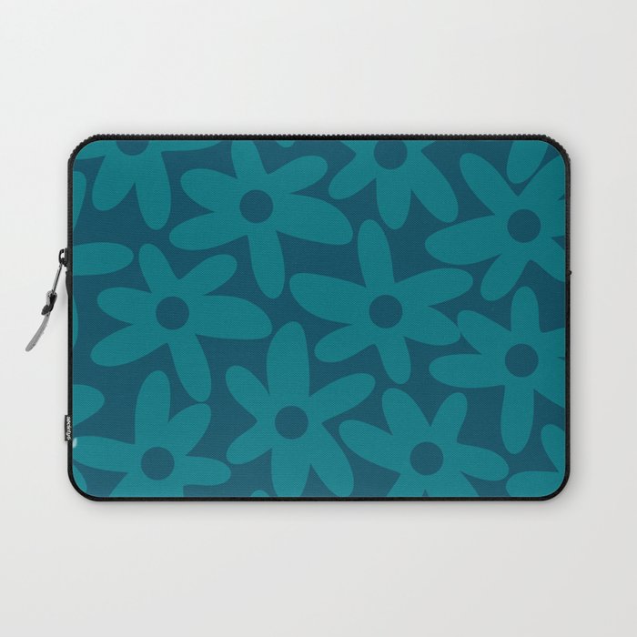 Daisy Time Retro Floral Pattern in Teal Blue Laptop Sleeve Gallery Image 1
