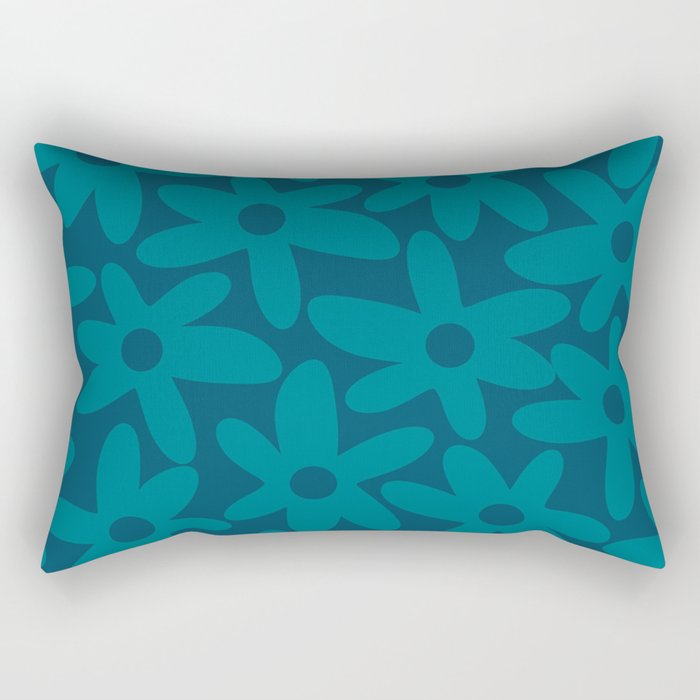 Daisy Time Retro Floral Pattern in Teal Blue Rectangular Pillow Gallery Image 1