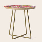 Retro Garden Flowers Groovy 60s 70s Floral Pattern in Pink, Dark Brown, Avocado Green, Orange, and Black Side Table Gallery Image 1