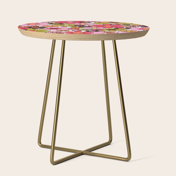 Retro Garden Flowers Groovy 60s 70s Floral Pattern in Pink, Dark Brown, Avocado Green, Orange, and Black Side Table Gallery Image 1