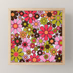 Retro Garden Flowers Groovy 60s 70s Floral Pattern in Pink, Dark Brown, Avocado Green, Orange, and Black Mini Art Print Gallery Image 1