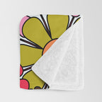 Retro Garden Flowers Groovy 60s 70s Floral Pattern in Pink, Dark Brown, Avocado Green, Orange, and Black Throw Blanket Gallery Image 3