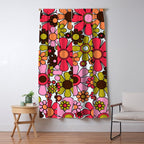 Retro Garden Flowers Groovy 60s 70s Floral Pattern in Pink, Dark Brown, Avocado Green, Orange, and Black Window Curtain Gallery Image 5