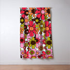 Retro Garden Flowers Groovy 60s 70s Floral Pattern in Pink, Dark Brown, Avocado Green, Orange, and Black Window Curtain Gallery Image 3