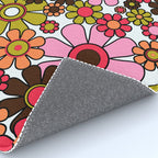 Retro Garden Flowers Groovy 60s 70s Floral Pattern in Pink, Dark Brown, Avocado Green, Orange, and Black Rug Gallery Image 4