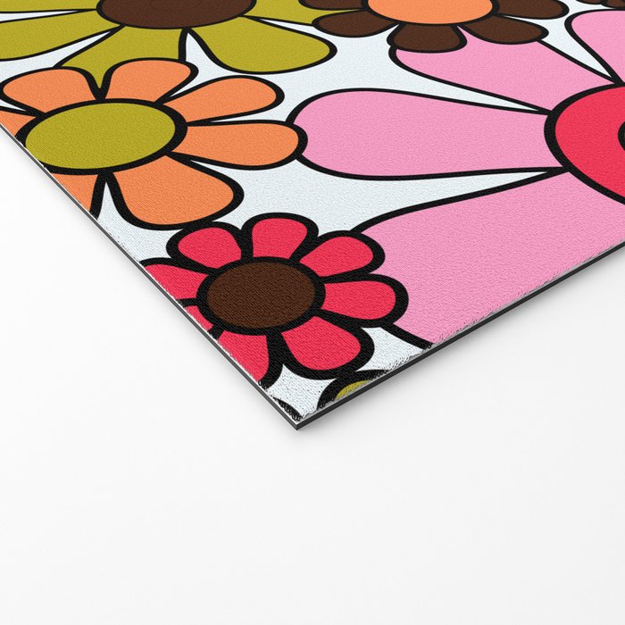 Retro Garden Flowers Groovy 60s 70s Floral Pattern in Pink, Dark Brown, Avocado Green, Orange, and Black Welcome Mat Gallery Image 2