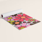 Retro Garden Flowers Groovy 60s 70s Floral Pattern in Pink, Dark Brown, Avocado Green, Orange, and Black Yoga Mat Gallery Image 2