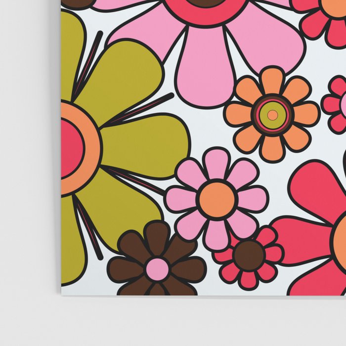 Retro Garden Flowers Groovy 60s 70s Floral Pattern in Pink, Dark Brown, Avocado Green, Orange, and Black Poster Gallery Image 3