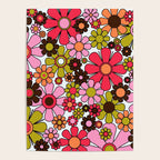 Retro Garden Flowers Groovy 60s 70s Floral Pattern in Pink, Dark Brown, Avocado Green, Orange, and Black Poster Gallery Image 4