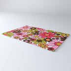 Retro Garden Flowers Groovy 60s 70s Floral Pattern in Pink, Dark Brown, Avocado Green, Orange, and Black Rug Gallery Image 3