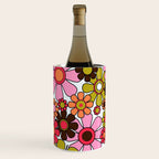 Retro Garden Flowers Groovy 60s 70s Floral Pattern in Pink, Dark Brown, Avocado Green, Orange, and Black Wine Chiller Gallery Image 2