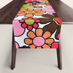 Retro Garden Flowers Groovy 60s 70s Floral Pattern in Pink, Dark Brown, Avocado Green, Orange, and Black Table Runner Gallery Image 1