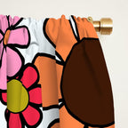 Retro Garden Flowers Groovy 60s 70s Floral Pattern in Pink, Dark Brown, Avocado Green, Orange, and Black Window Curtain Gallery Image 2