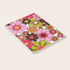 Retro Garden Flowers Groovy 60s 70s Floral Pattern in Pink, Dark Brown, Avocado Green, Orange, and Black Notebook Gallery Image 3